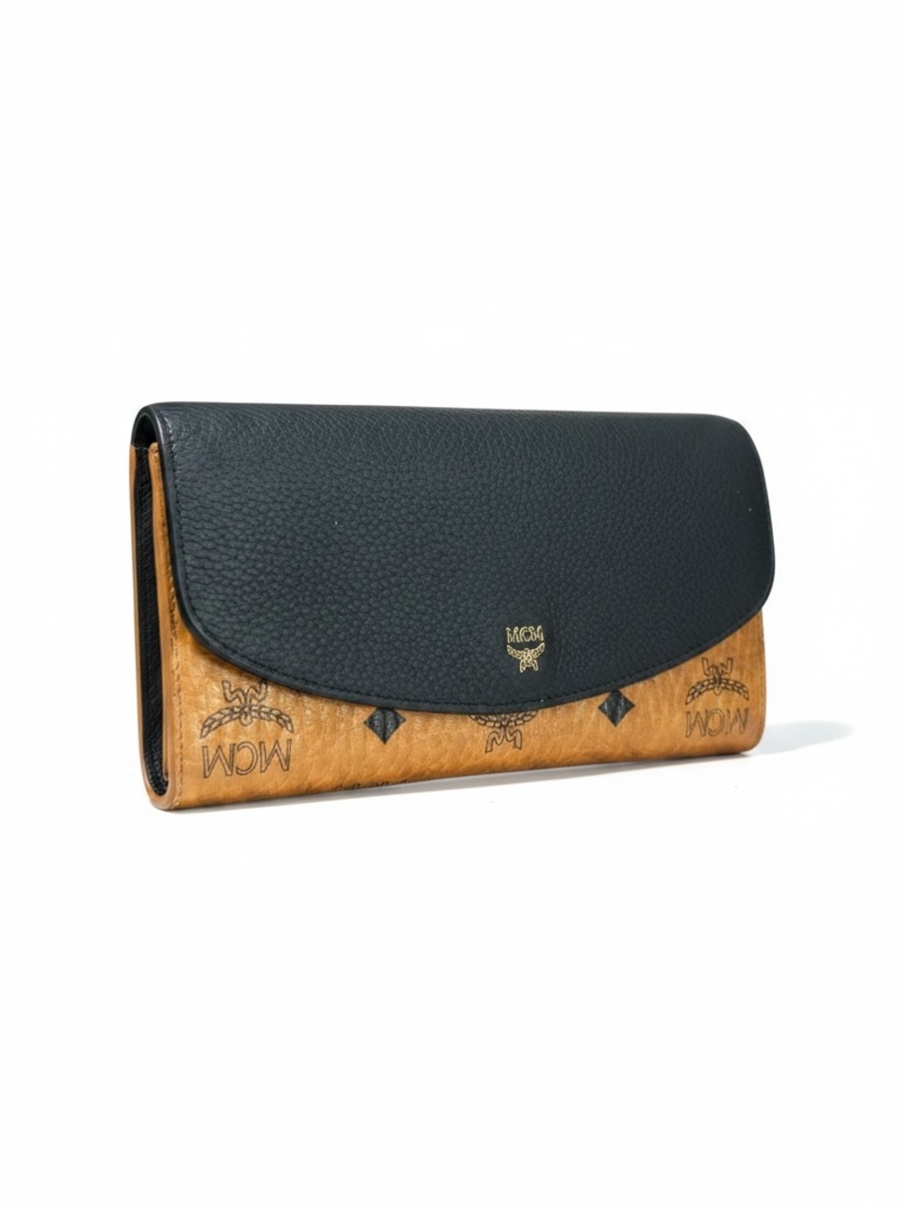 MCM Visetos Flap Wallet Cognac Black Monogram Continental Wallet